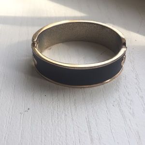 Leather Black And Gold Bangle Bracelet